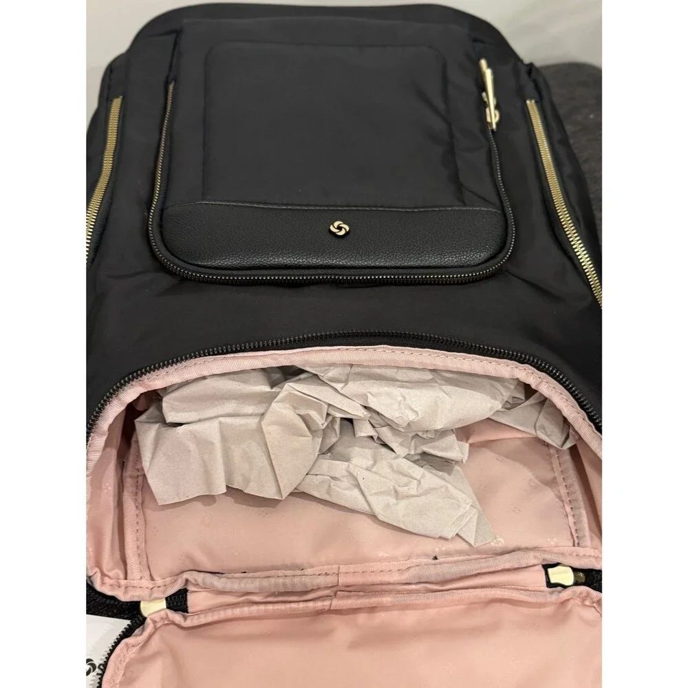 Samsonite Black Men's Travel Backpack with Gold Hardware, women’s bag 🏖️